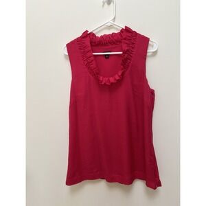 Women's Sleeveless Top‎ Ruffled Neck Silk Cotton Blend Lined Pink Feminine Fun